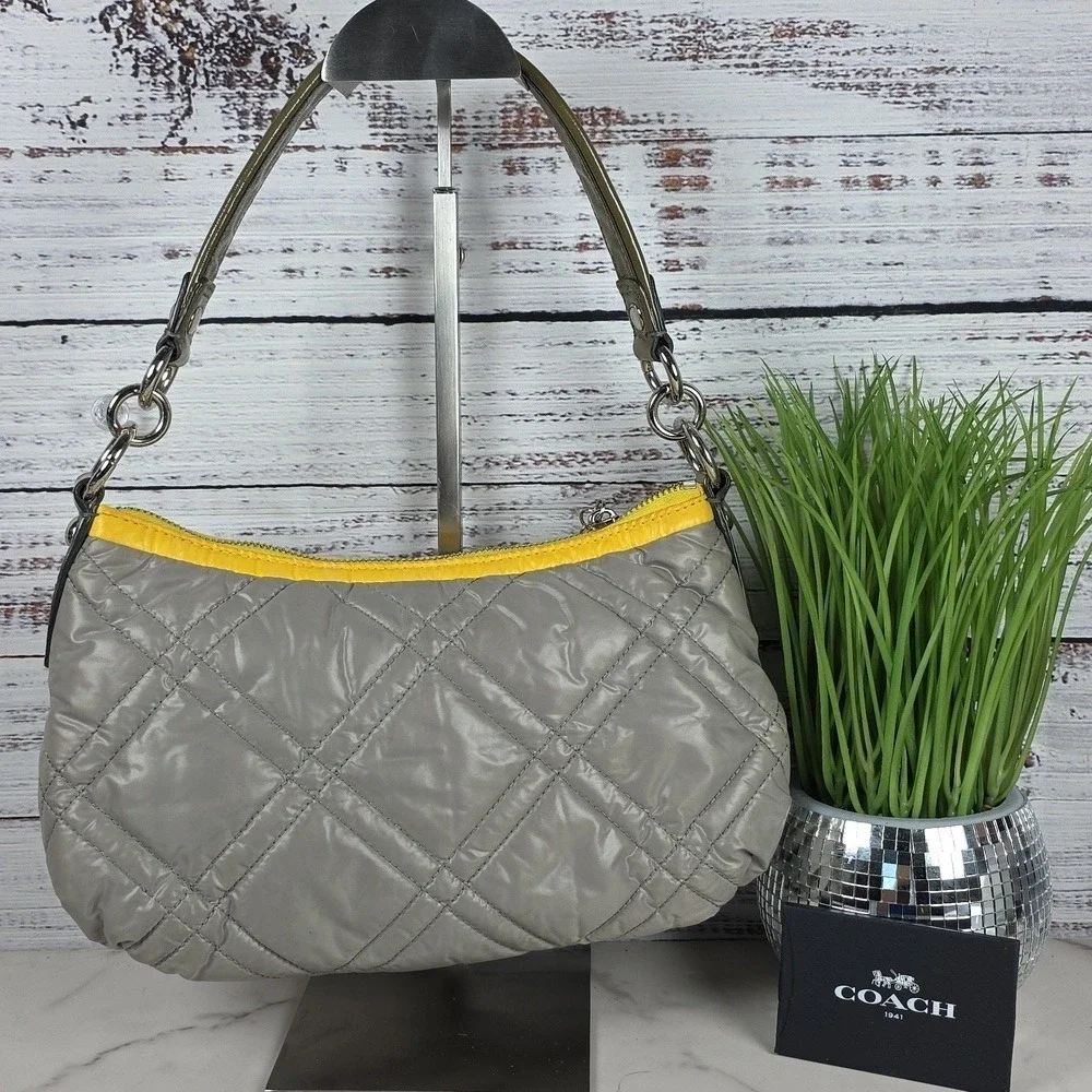 COACH #15871 VINTAGE HAND BAG GRAY‎ YELLOW RARE PURSE GUC - Picture 9 of 14